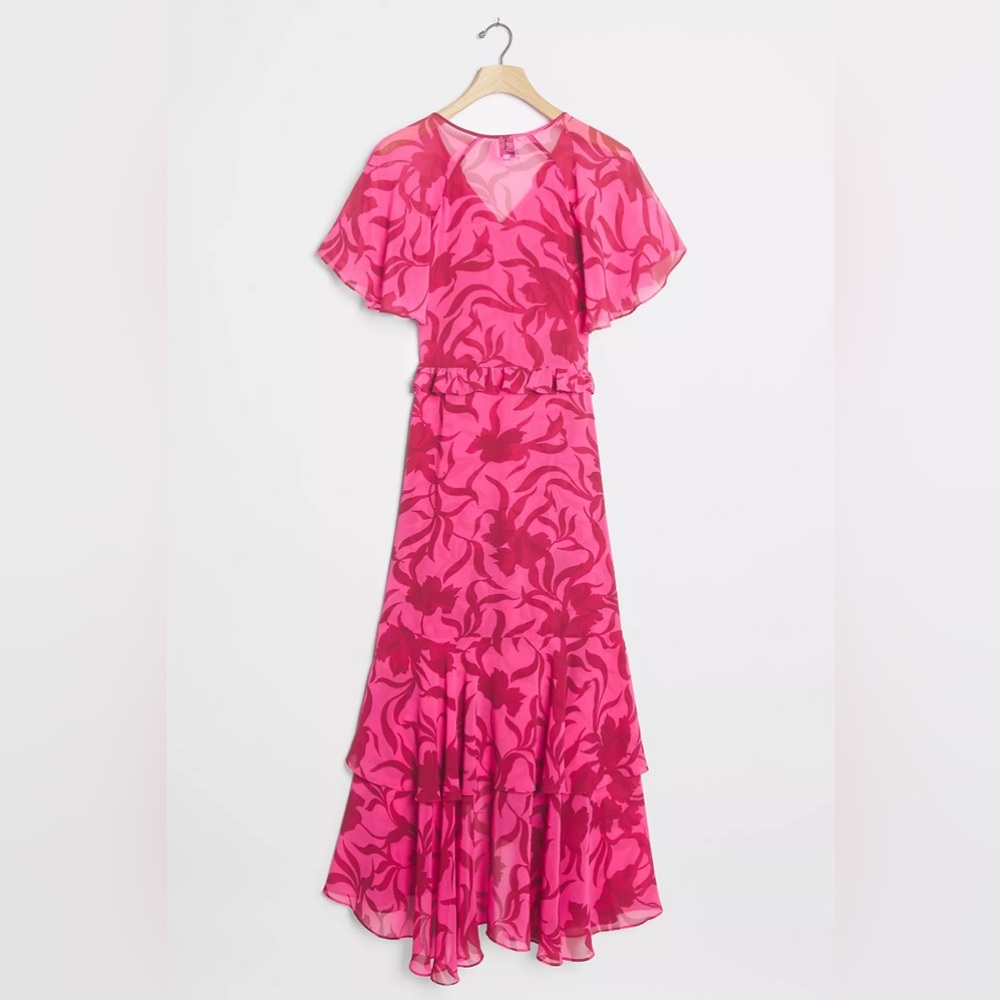 Misa Los Angeles Sabrina Ruffled Maxi Dress Floral Pink Size XS NWT - Picture 7 of 8